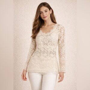 Ilse Jacobsen Y2K Cream Lace Top Size M Romantic Floral Sheer Ethereal Indie